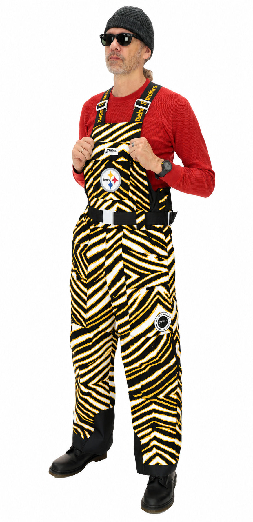 Zubaz NFL Adult Unisex Zebra Team Color Blizzard Snow Bib, Pittsburgh Steelers