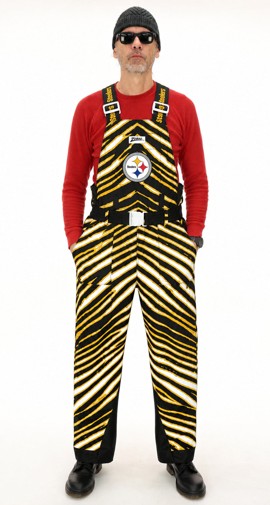 Zubaz NFL Adult Unisex Zebra Team Color Blizzard Snow Bib, Pittsburgh Steelers