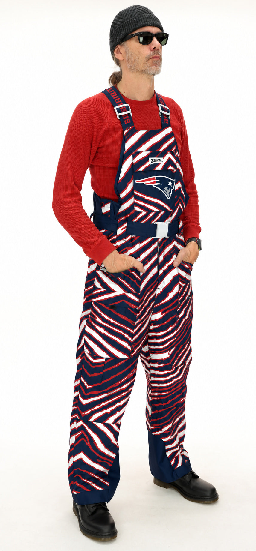 Zubaz NFL New England Patriots Adult Unisex Team Color Zebra Blizzard Snow Bib