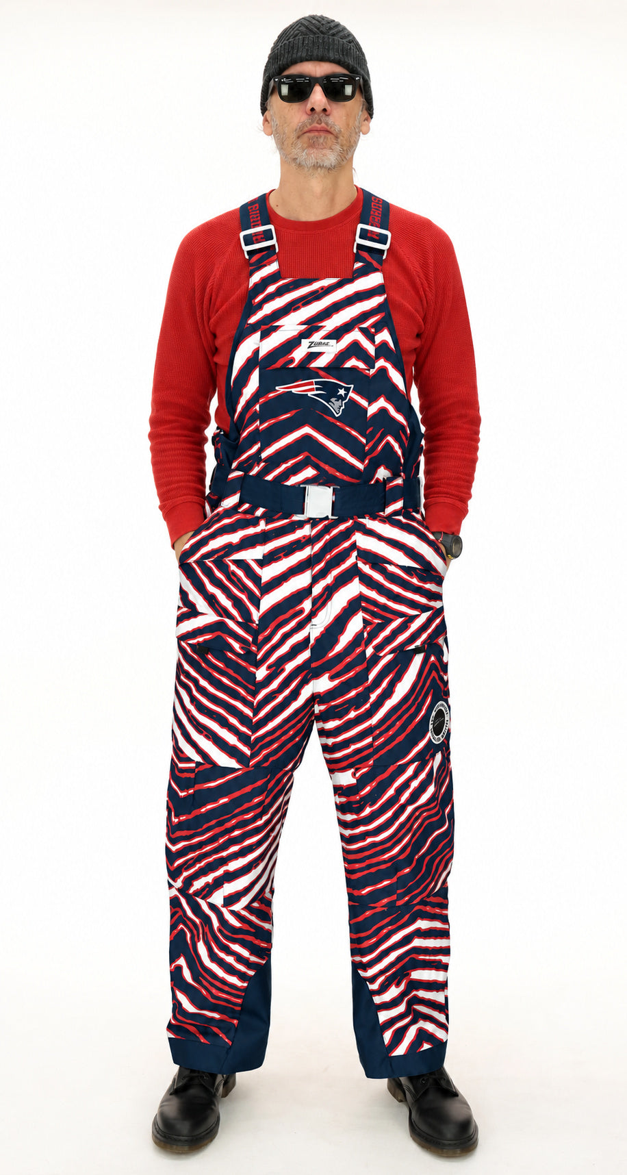 Zubaz NFL New England Patriots Adult Unisex Team Color Zebra Blizzard Snow Bib