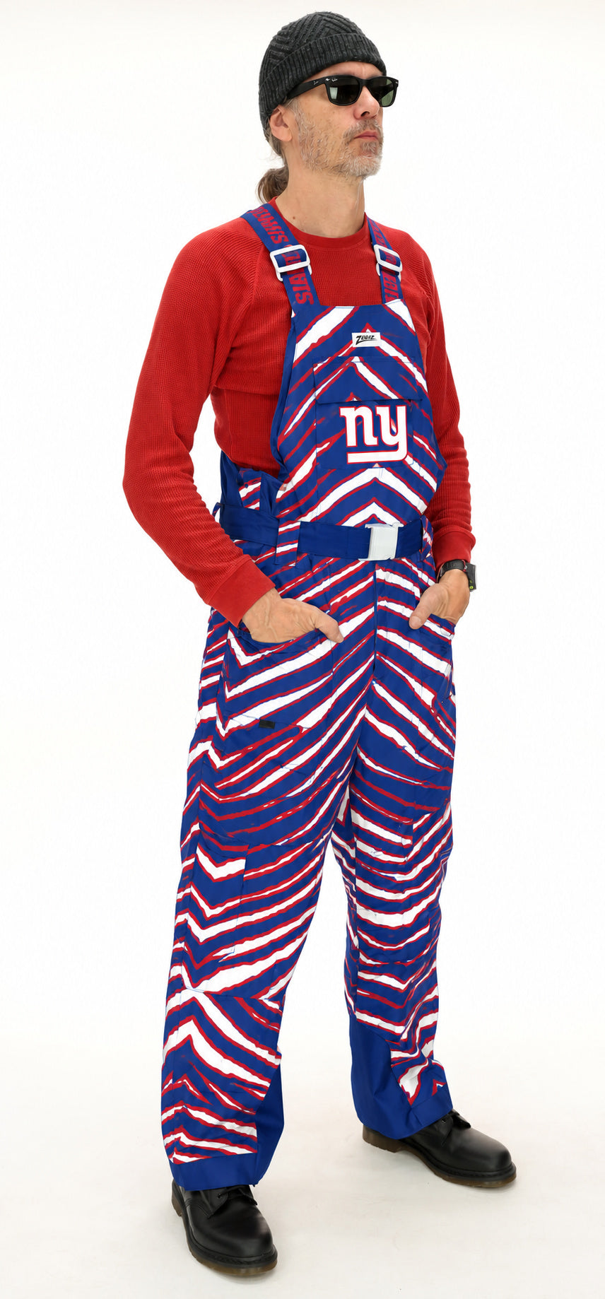 Zubaz NFL New York Giants Adult Unisex Team Color Zebra Blizzard Snow Bib