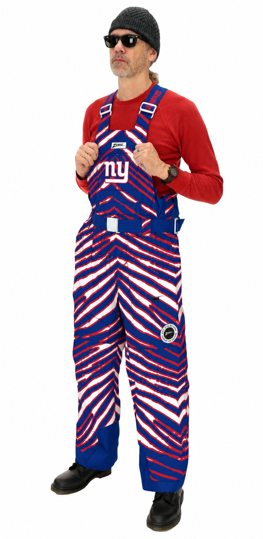 Zubaz NFL New York Giants Adult Unisex Team Color Zebra Blizzard Snow Bib