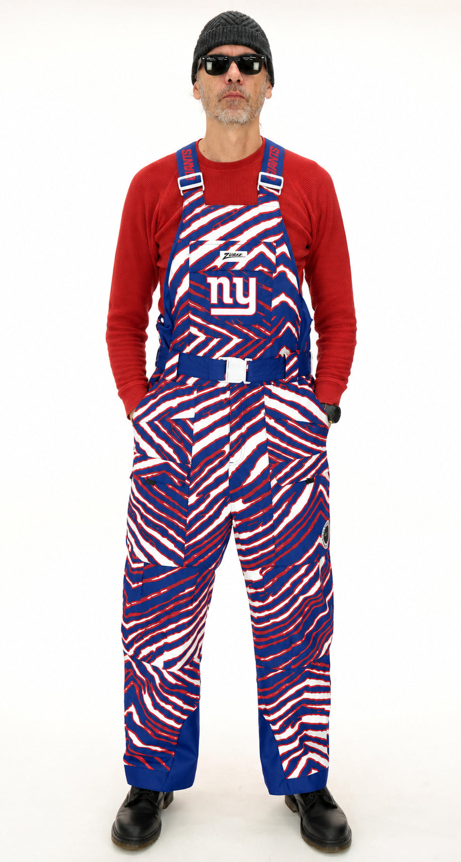 Zubaz NFL New York Giants Adult Unisex Team Color Zebra Blizzard Snow Bib