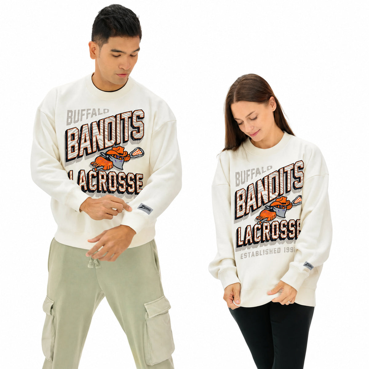 Zubaz NLL Buffalo Bandits Adult Unisex 2 Color Zebra 90s Vintage First Down Crewneck Sweatshirt