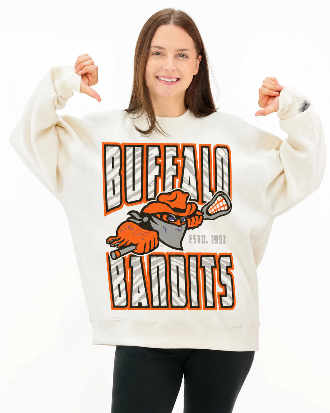 Zubaz NLL Buffalo Bandits Unisex 2 Color Zebra 90s Vintage Helmet Crewneck Sweatshirt