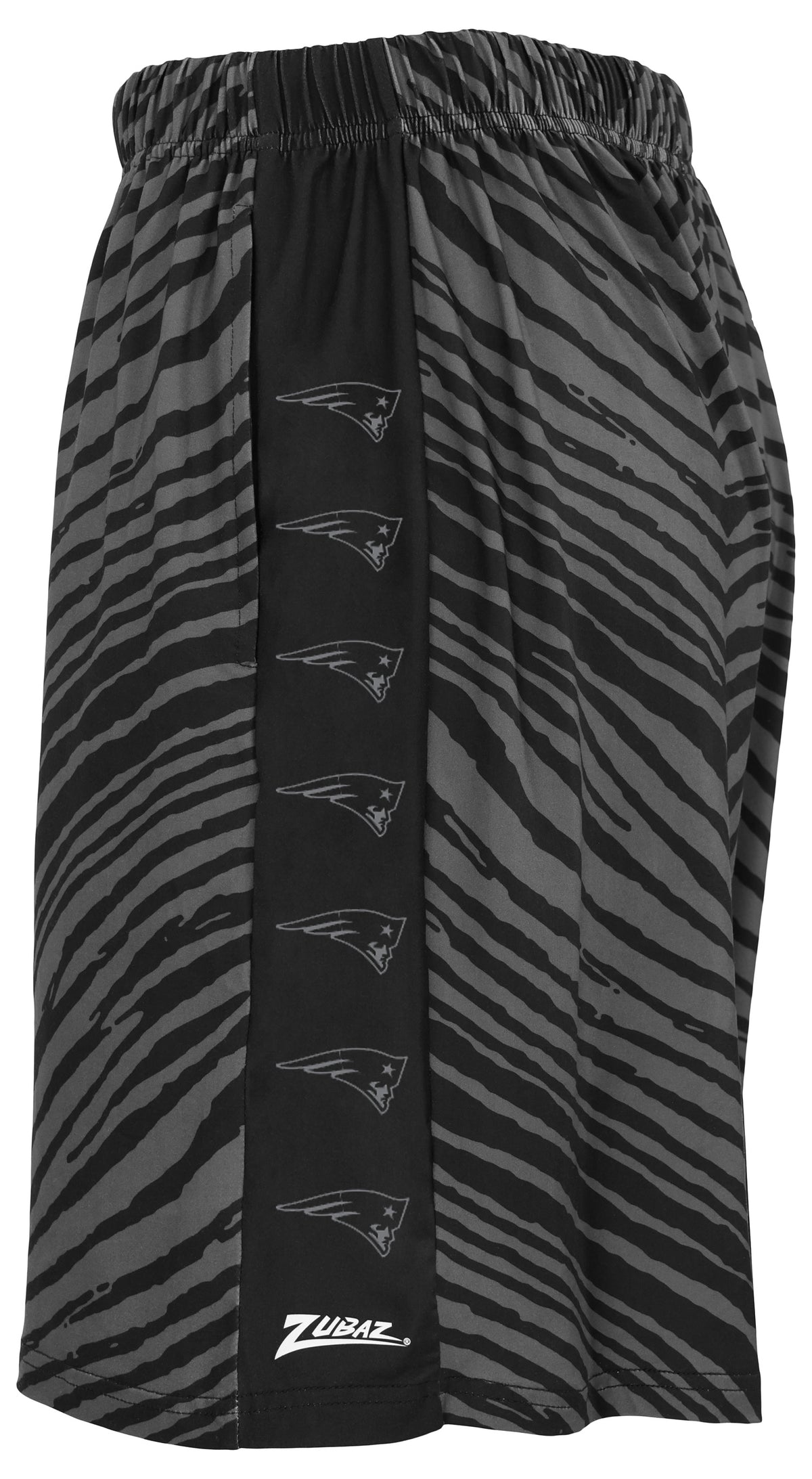 Zubaz NFL Men's 7in Zebra 2 Color Tonal Wordmark Stacked Shorts, New England Patriots