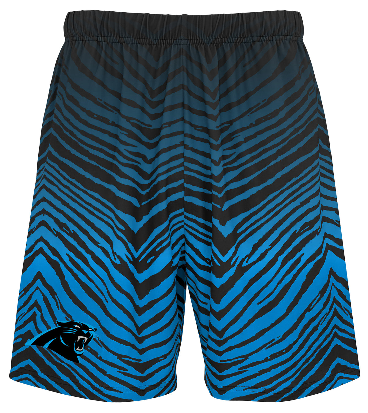Zubaz NFL Men's 7in Fade Primary Stacked Text Shorts, Carolina Panthers