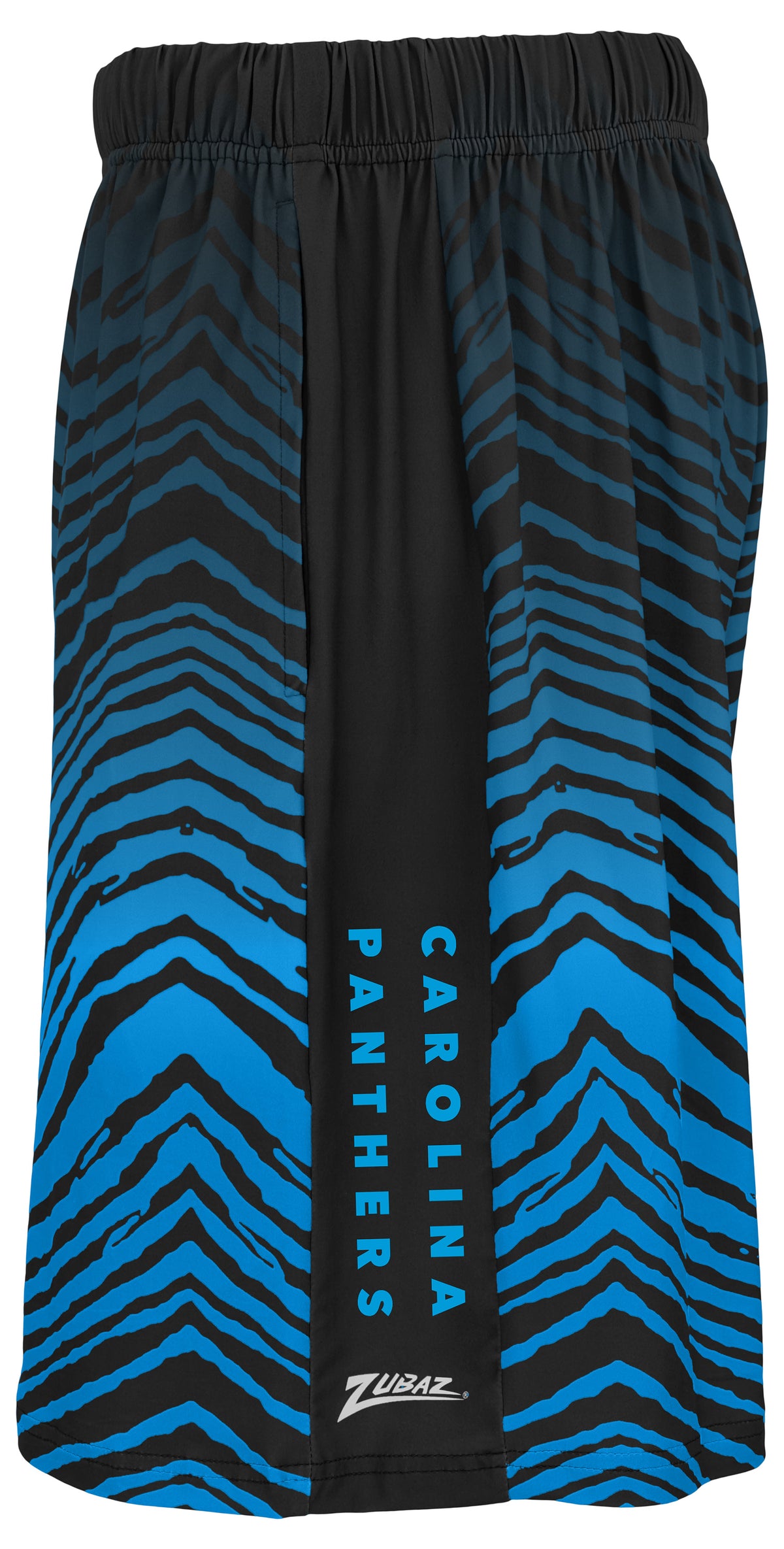 Zubaz NFL Men's 7in Fade Primary Stacked Text Shorts, Carolina Panthers
