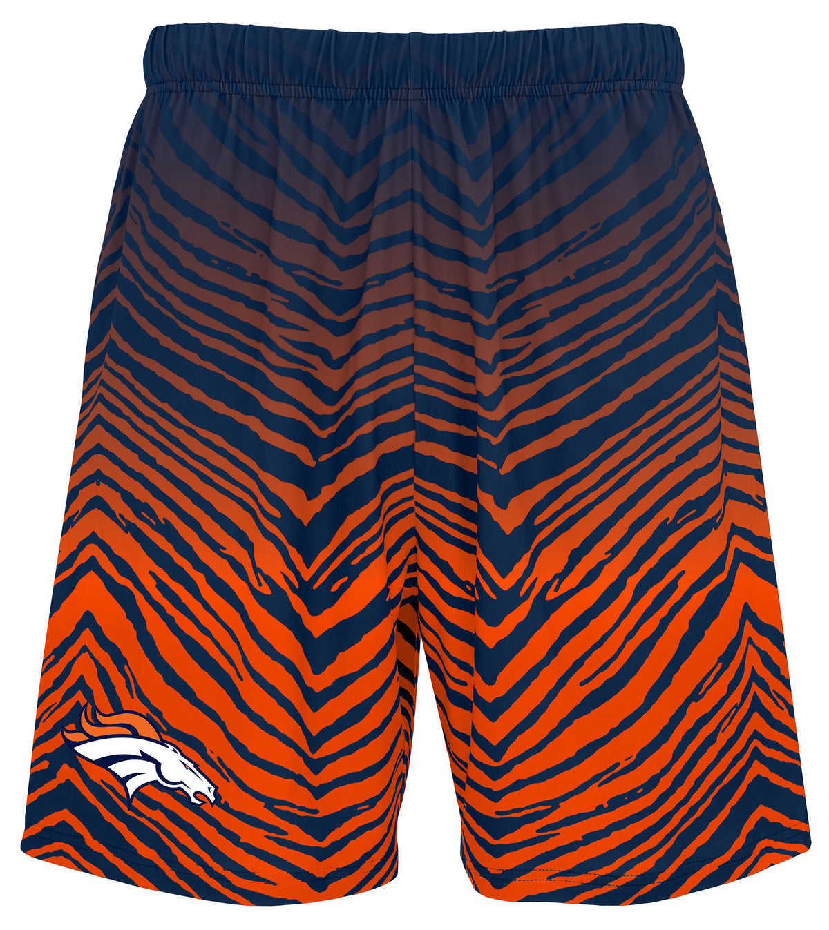 Zubaz NFL Men's 7in Fade Primary Stacked Text Shorts, Denver Broncos
