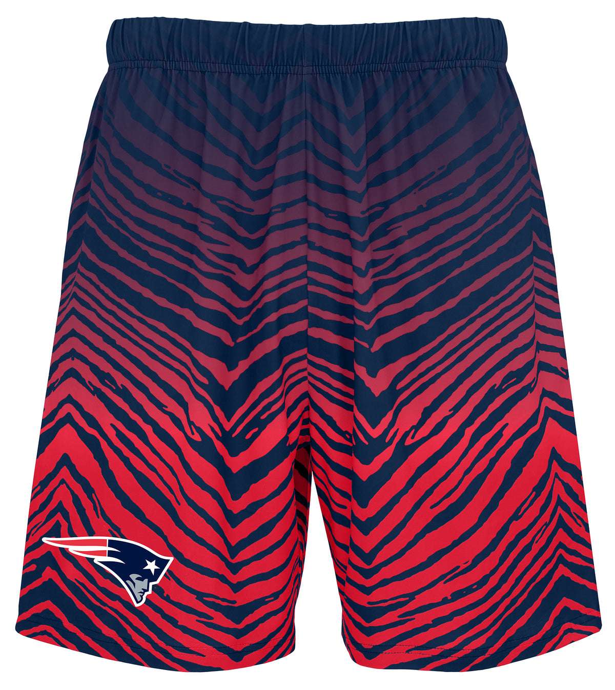 Zubaz NFL Men's 7in Fade Primary Stacked Text Shorts, New England Patriots