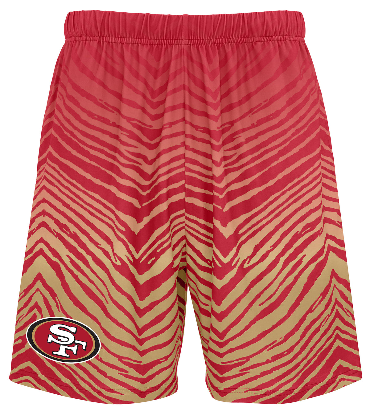 Zubaz NFL Men's 7in Fade Primary Stacked Text Shorts, San Francisco 49ers