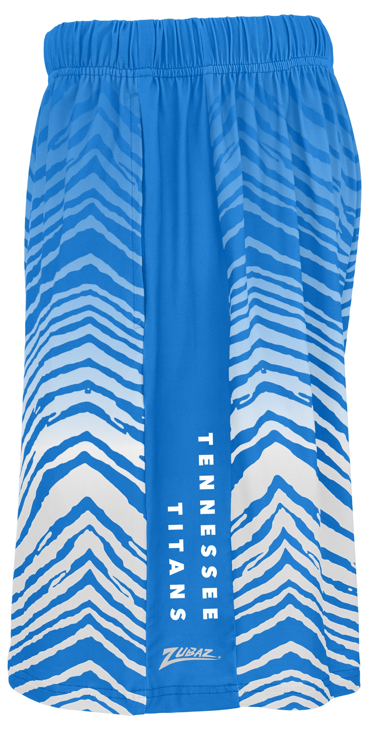 Zubaz NFL Men's 7in Fade Primary Stacked Text Shorts, Tennessee Titans