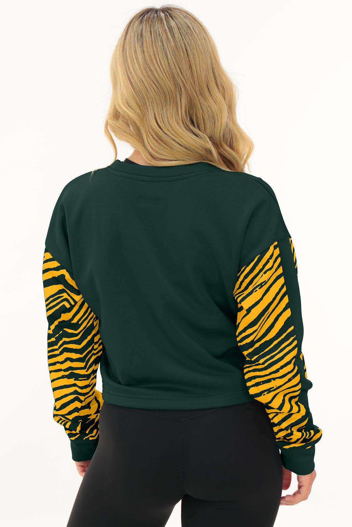 Zubaz NFL Green Bay Packers Women's 2 Color Zebra Overtime Crop Top Crewneck