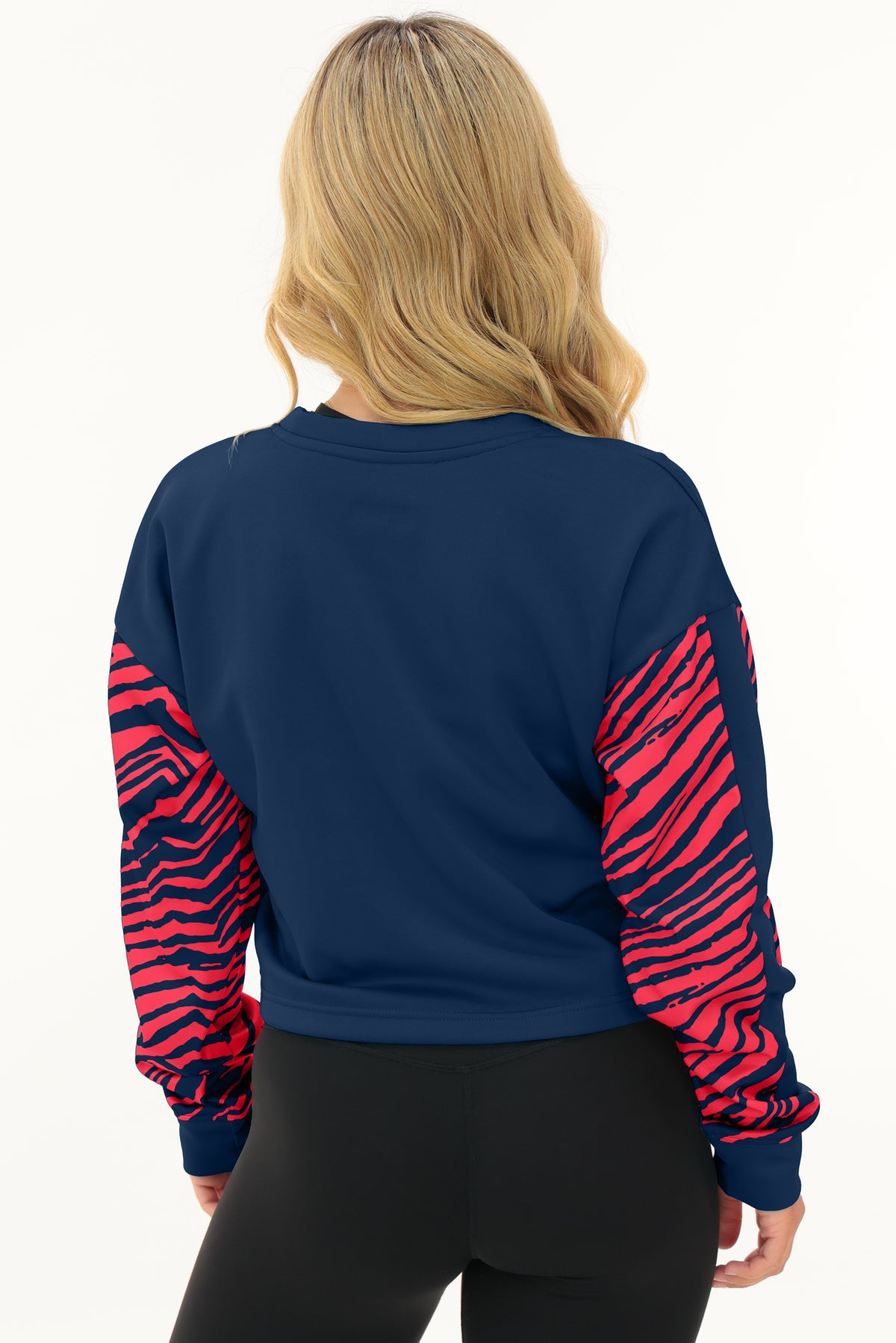 Zubaz NFL New England Patriots Women's 2 Color Zebra Overtime Crop Top Crewneck