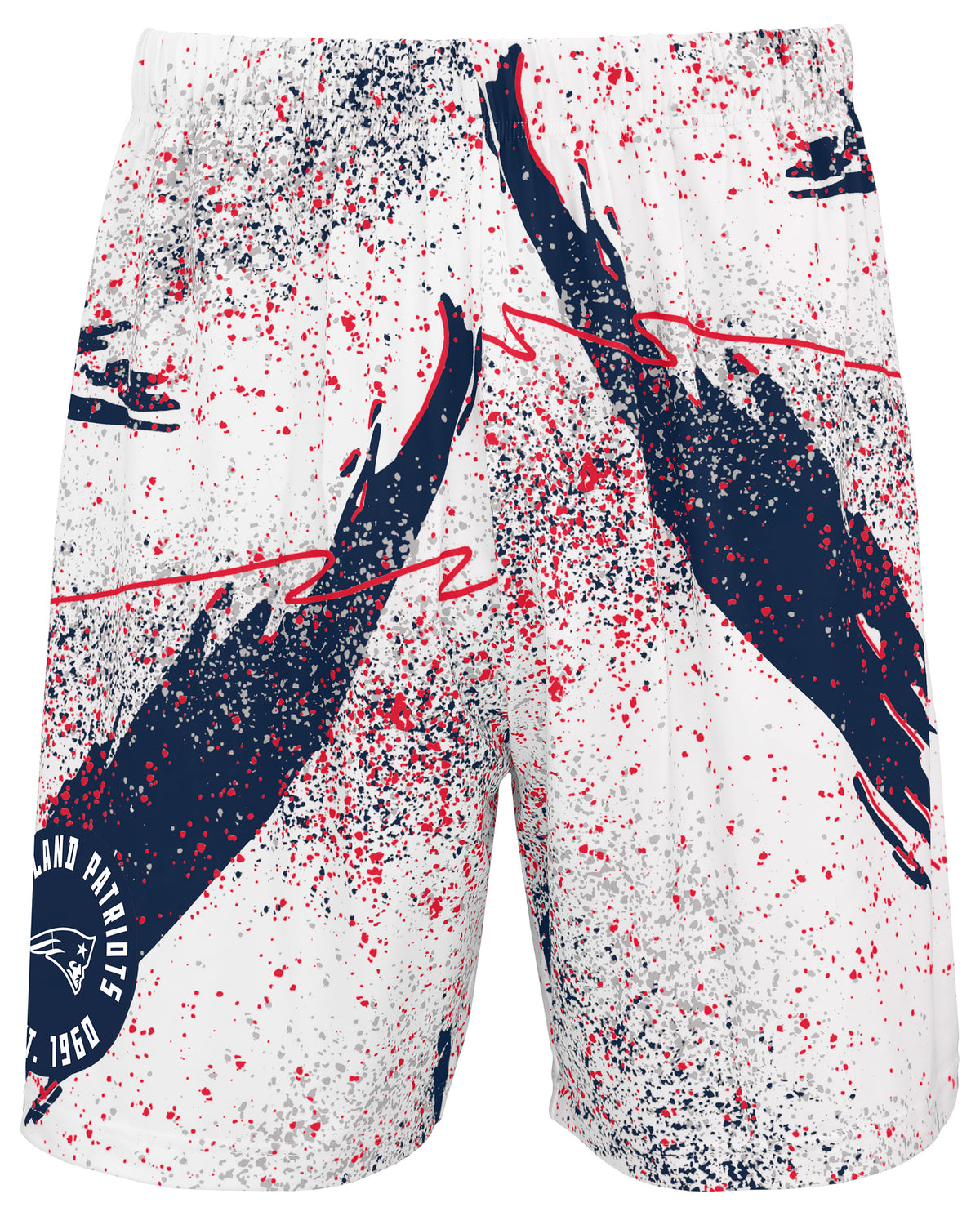 Zubaz NFL Men's 7in Confetti Overtime Block Text Shorts, New England Patriots
