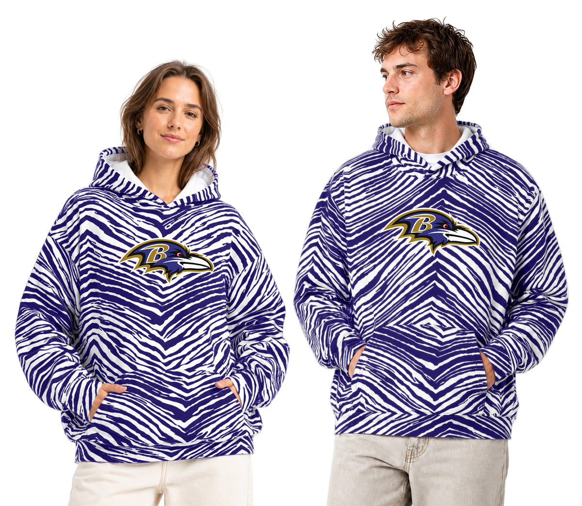 Zubaz NFL Baltimore Ravens Unisex 1 Color Zebra 90s Vintage Hoodie