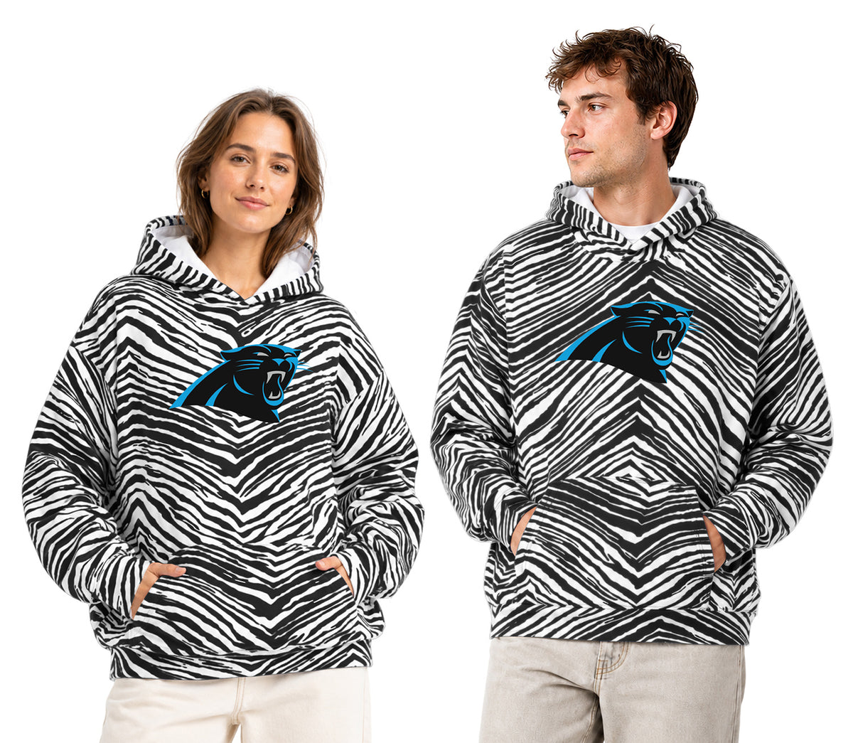 Zubaz NFL Men's & Women's 90s Zebra Mono Hoodie, Carolina Panthers