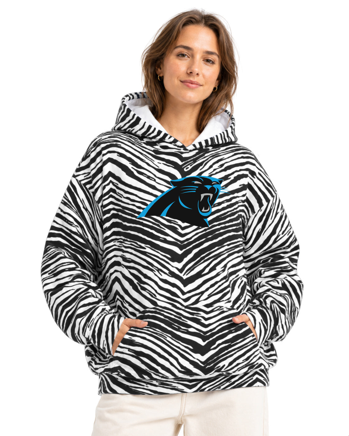 Zubaz NFL Men's & Women's 90s Zebra Mono Hoodie, Carolina Panthers