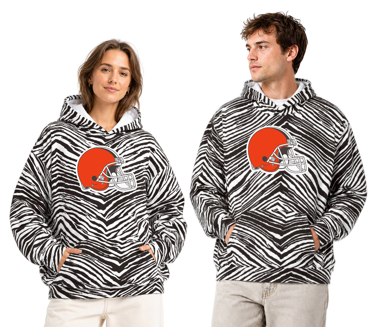 Zubaz NFL Cleveland Browns Unisex 1 Color Zebra 90s Vintage Hoodie