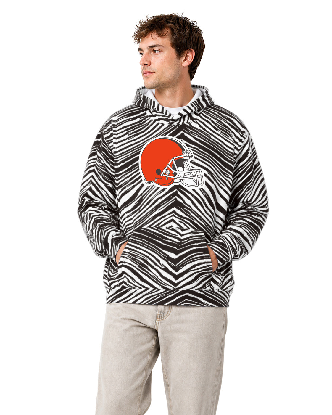 Zubaz NFL Cleveland Browns Unisex 1 Color Zebra 90s Vintage Hoodie