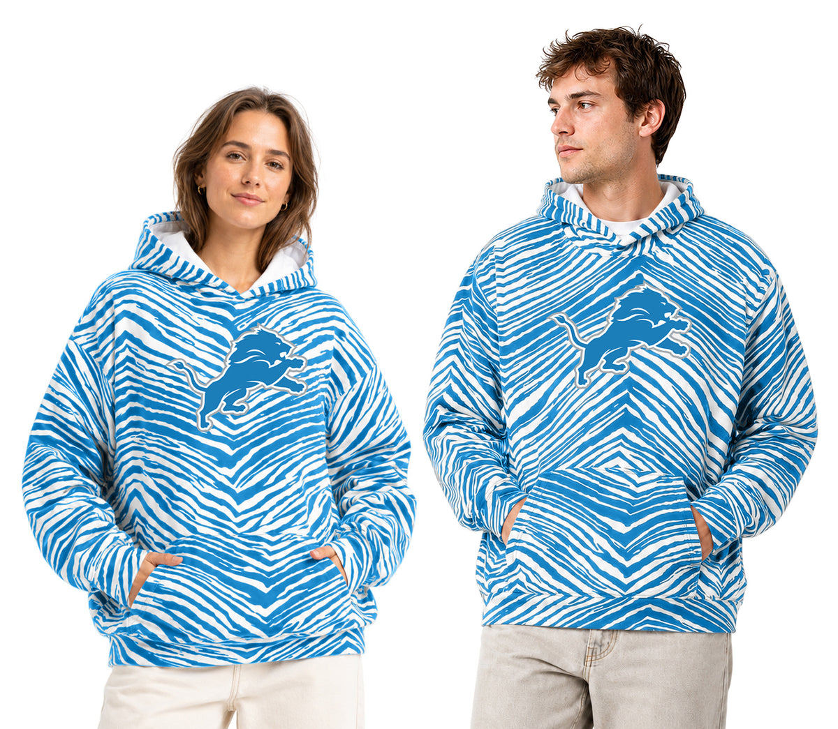 Zubaz NFL Men's & Women's 90s Zebra Mono Hoodie, Detroit Lions
