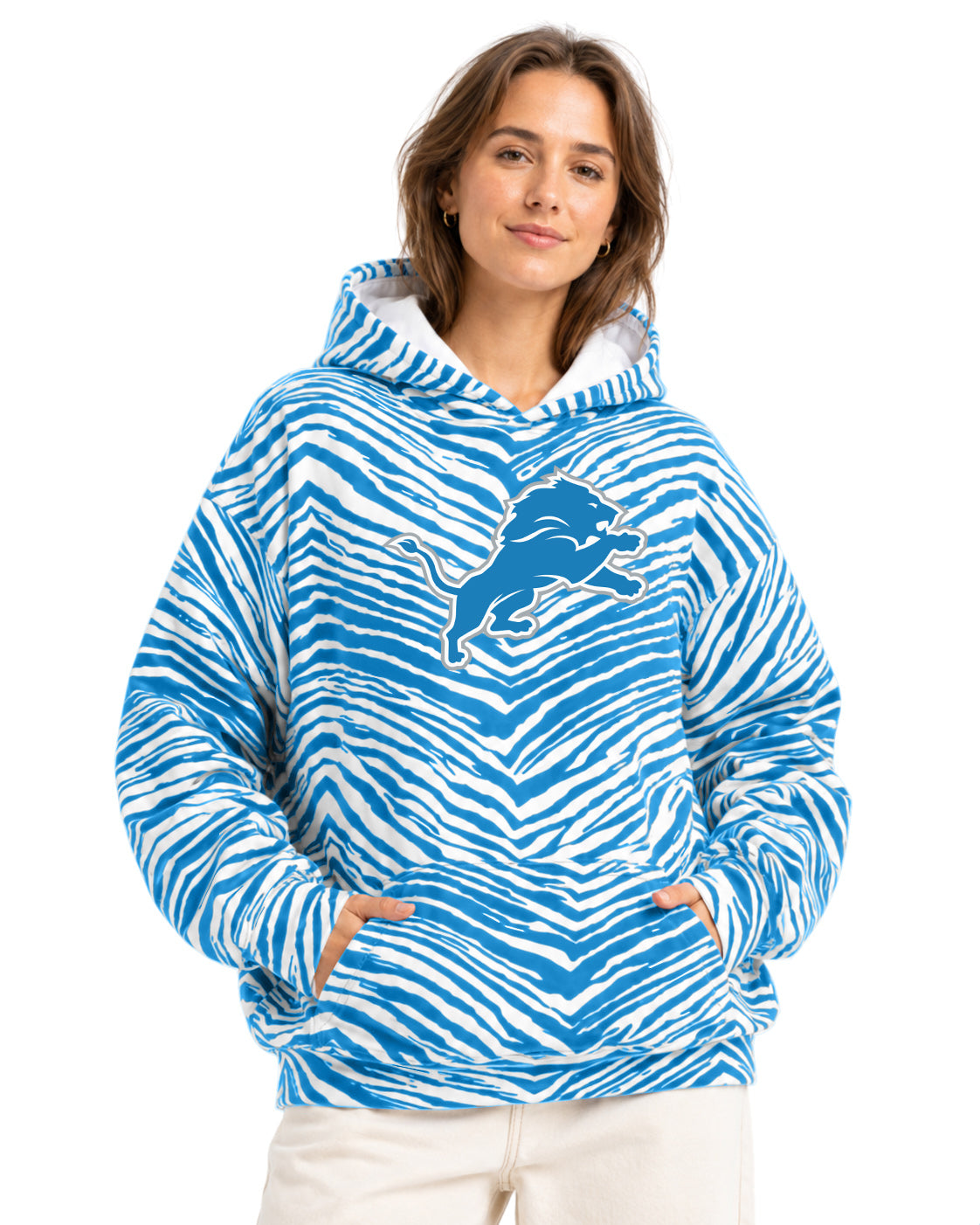 Zubaz NFL Men's & Women's 90s Zebra Mono Hoodie, Detroit Lions