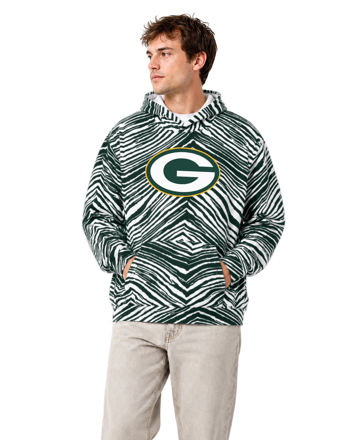 Zubaz NFL Men's & Women's 90s Zebra Mono Hoodie, Green Bay Packers