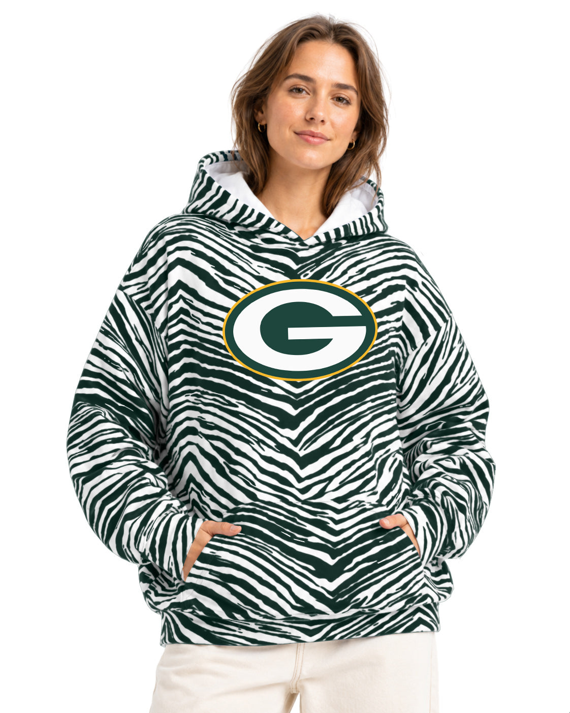 Zubaz NFL Men's & Women's 90s Zebra Mono Hoodie, Green Bay Packers