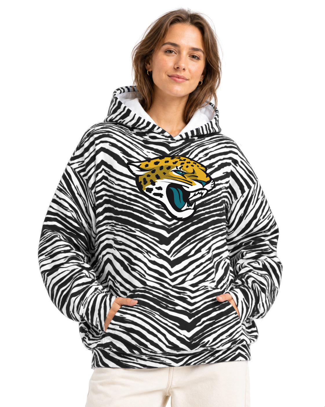 Zubaz NFL Men's & Women's 90s Zebra Mono Hoodie, Jacksonville Jaguars