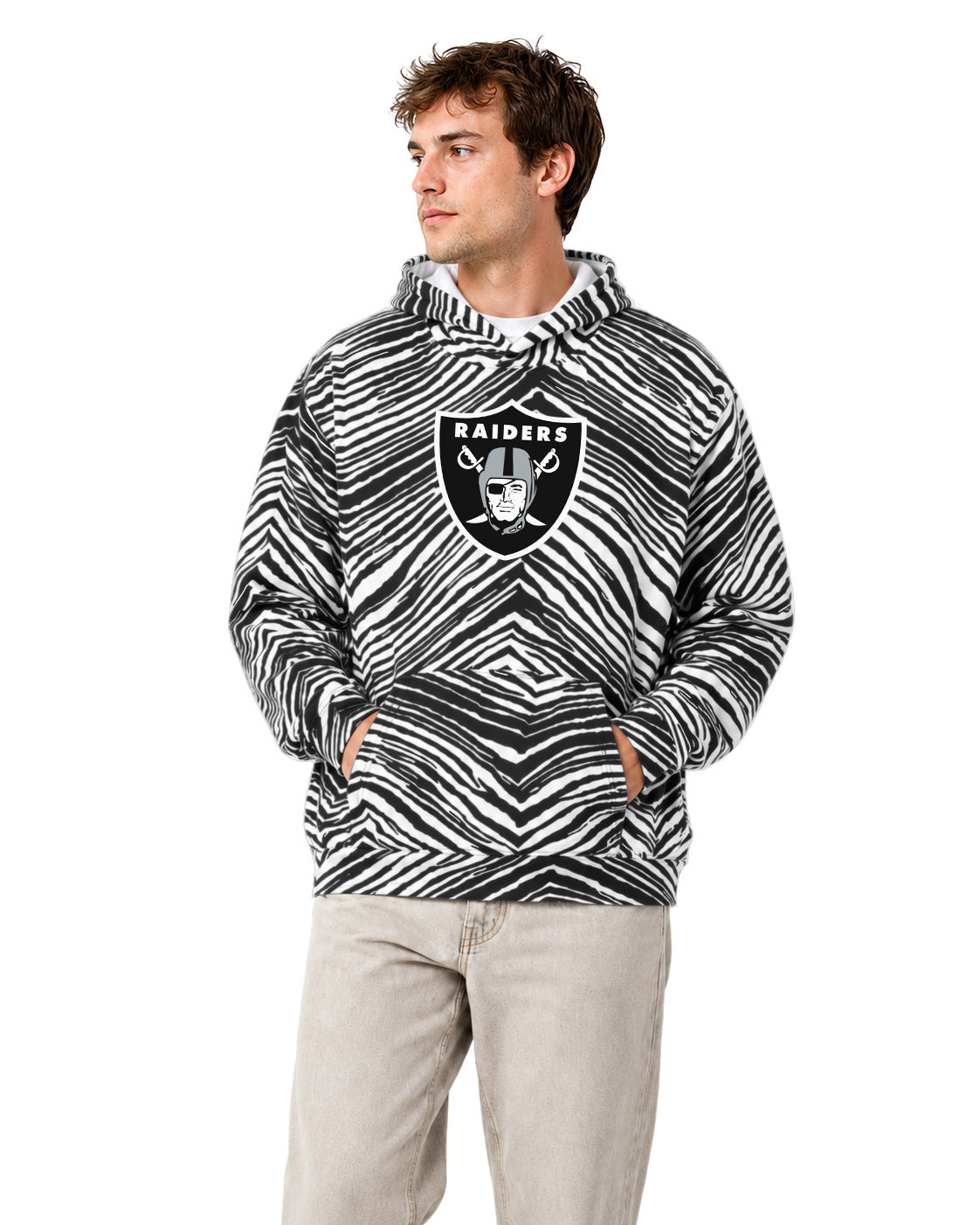 Zubaz NFL Men's & Women's 90s Zebra Mono Hoodie, Las Vegas Raiders