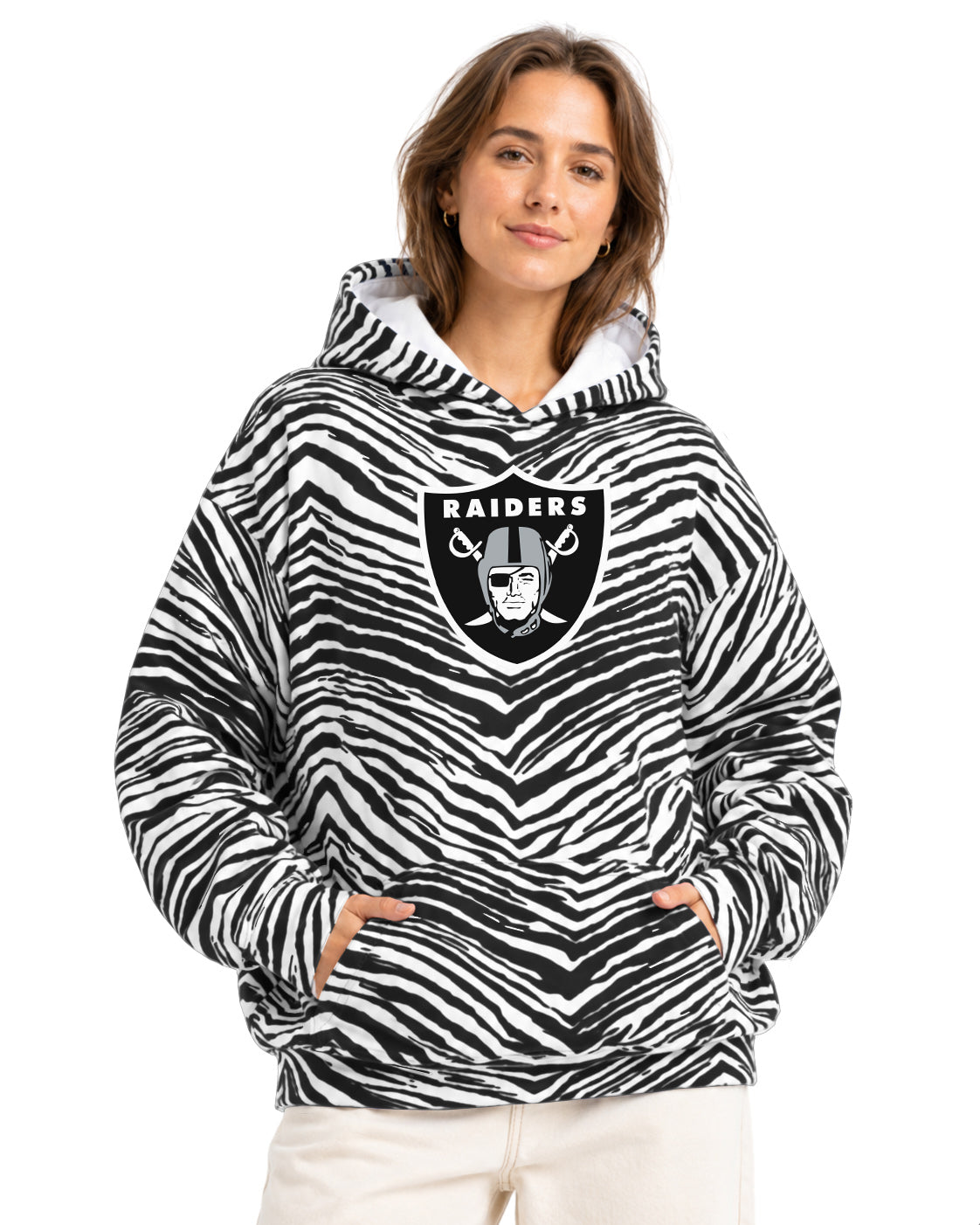Zubaz NFL Men's & Women's 90s Zebra Mono Hoodie, Las Vegas Raiders