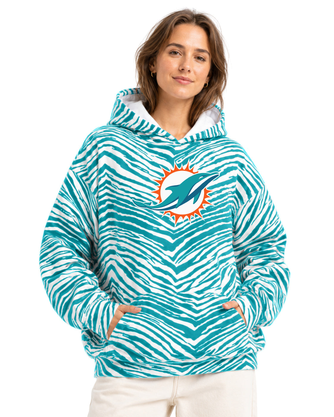 Zubaz NFL Men's & Women's 90s Zebra Mono Hoodie, Miami Dolphins