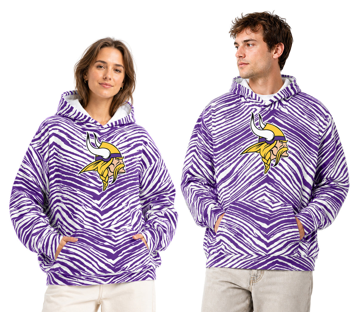 Zubaz NFL Men's & Women's 90s Zebra Mono Hoodie, Minnesota Vikings