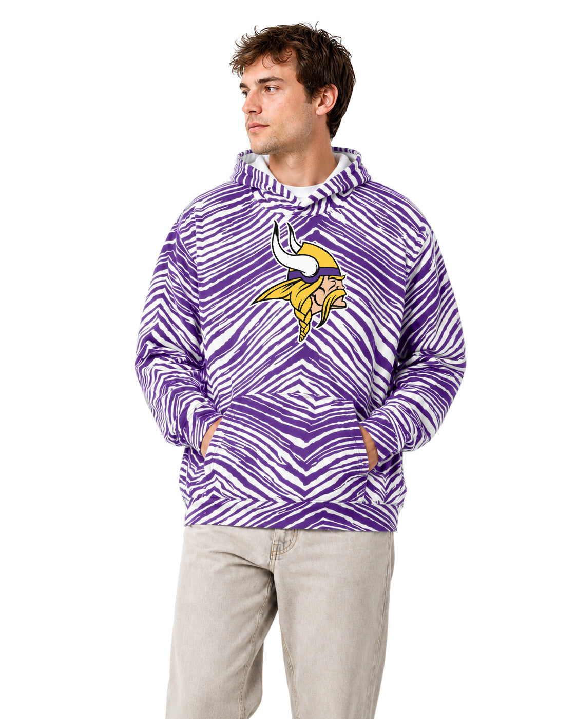 Zubaz NFL Men's & Women's 90s Zebra Mono Hoodie, Minnesota Vikings