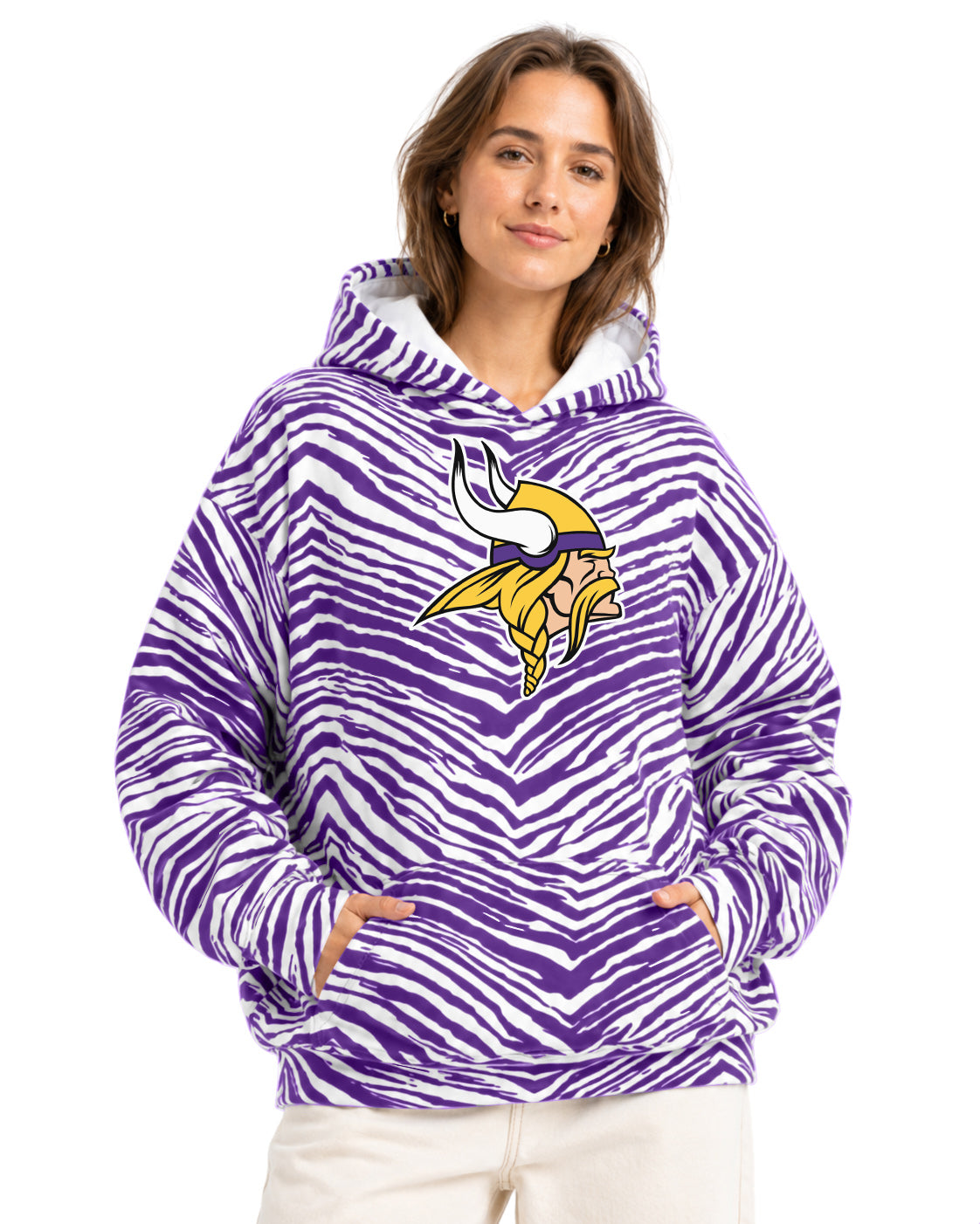 Zubaz NFL Men's & Women's 90s Zebra Mono Hoodie, Minnesota Vikings