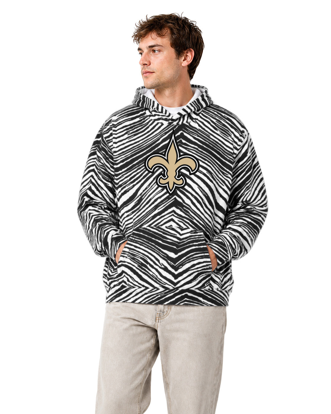 Zubaz NFL Men's & Women's 90s Zebra Mono Hoodie, New Orleans Saints