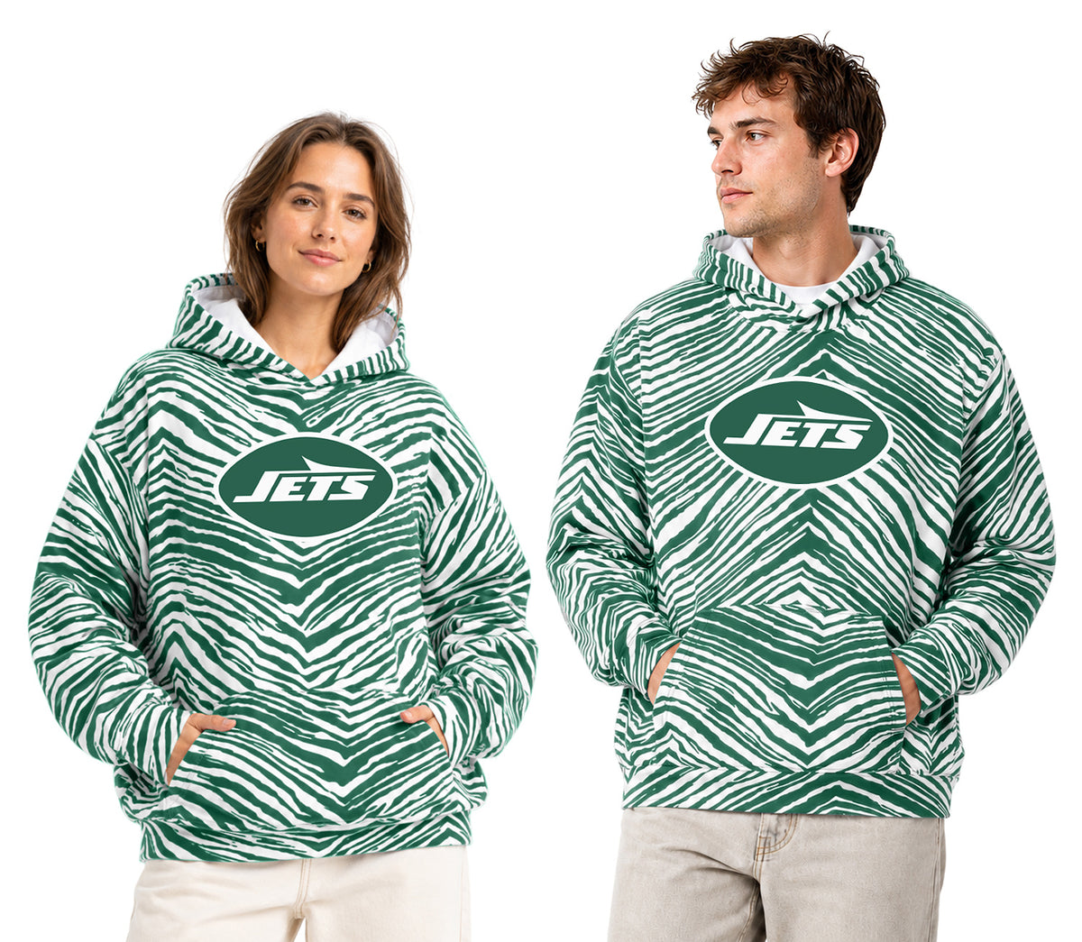 Zubaz NFL New York Jets Unisex 1 Color Zebra 90s Vintage Hoodie