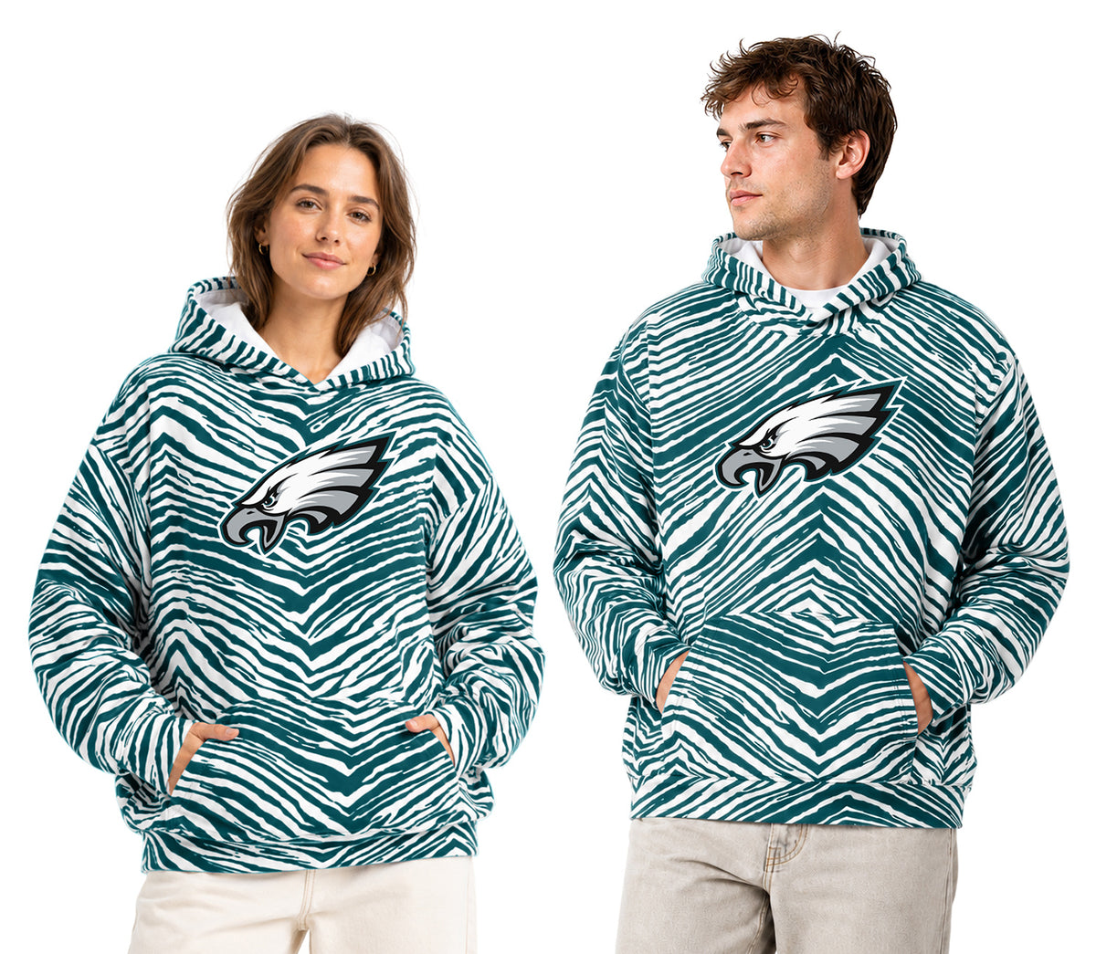 Zubaz NFL Men's & Women's 90s Zebra Mono Hoodie, Philadelphia Eagles