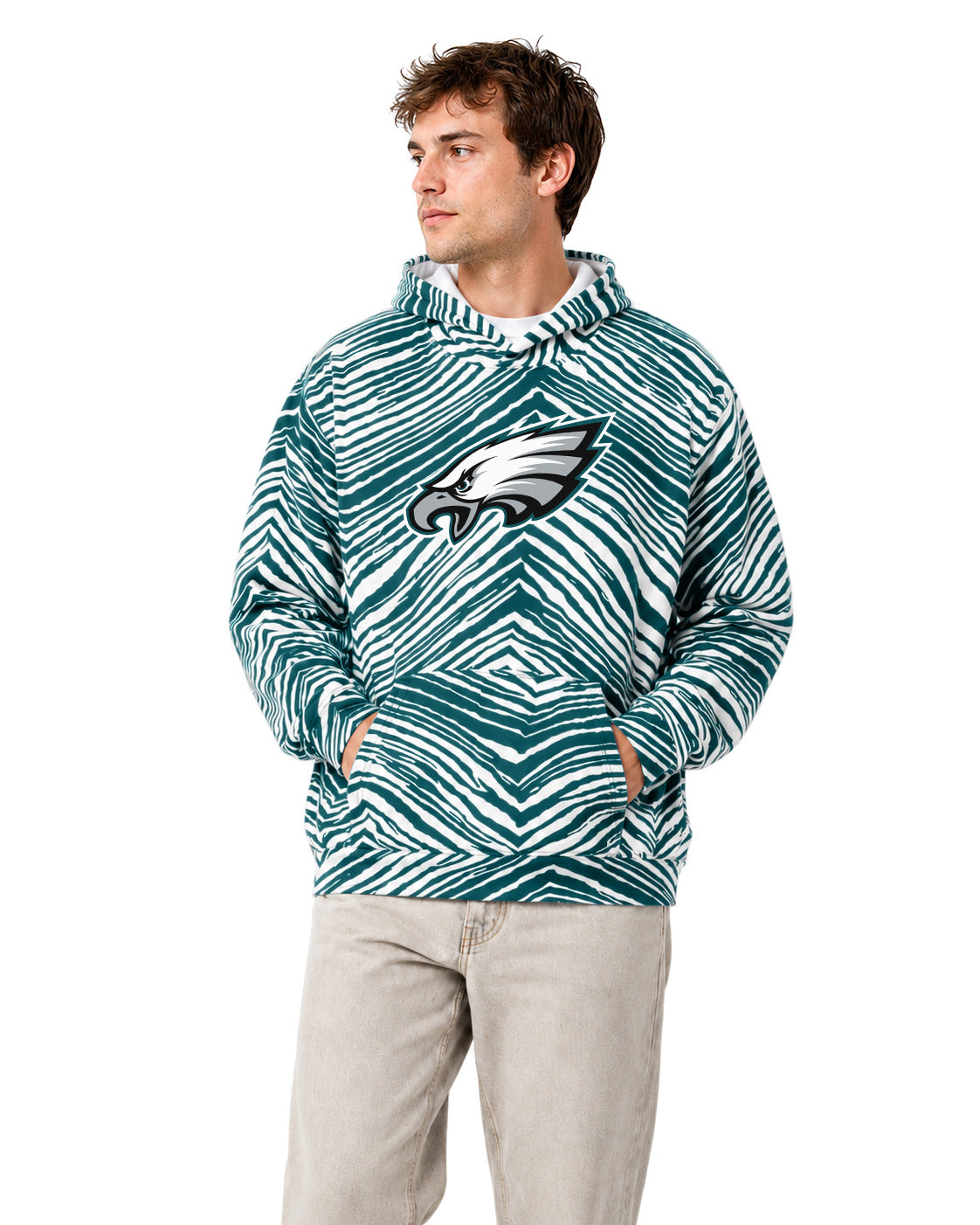 Zubaz NFL Men's & Women's 90s Zebra Mono Hoodie, Philadelphia Eagles