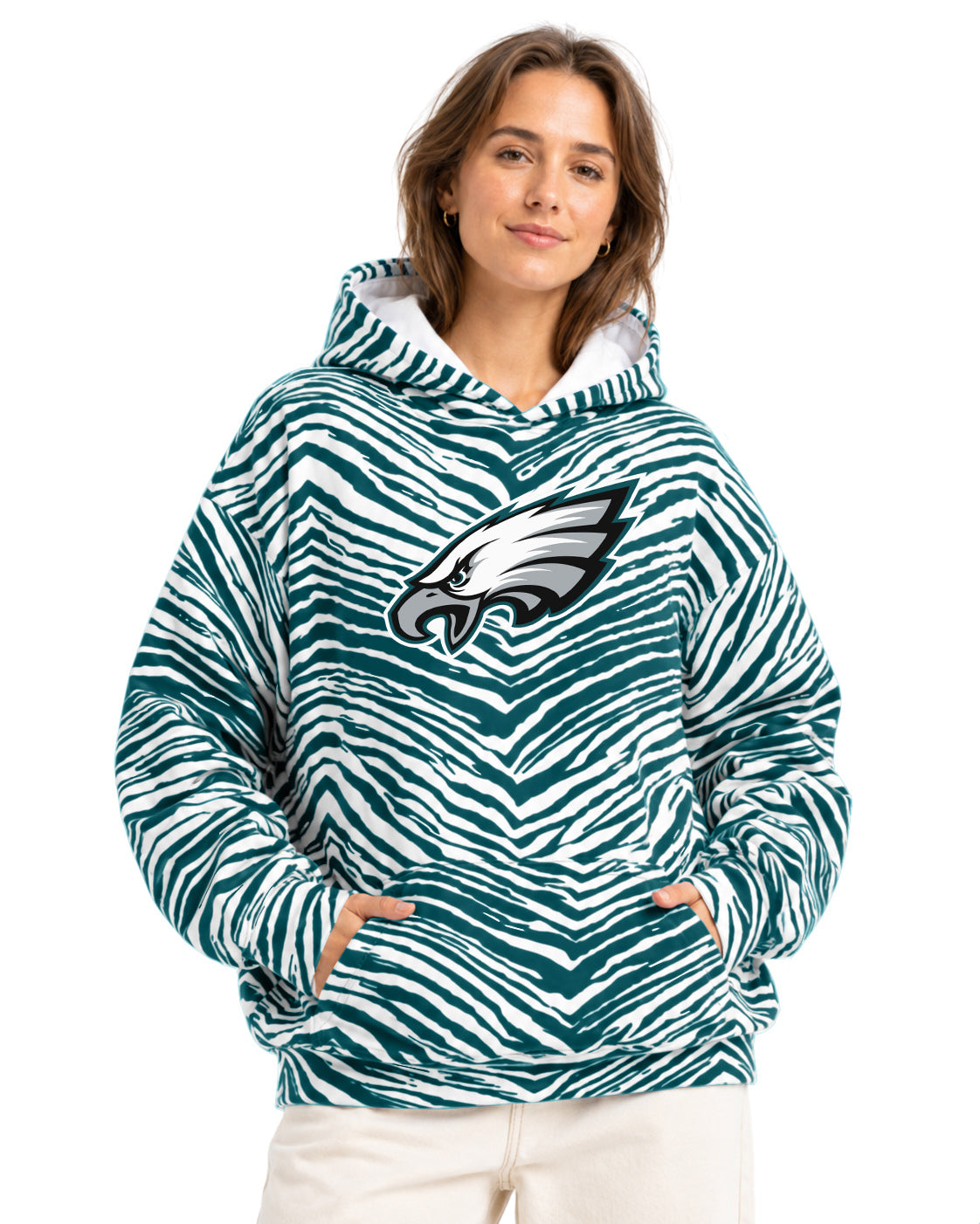 Zubaz NFL Men's & Women's 90s Zebra Mono Hoodie, Philadelphia Eagles