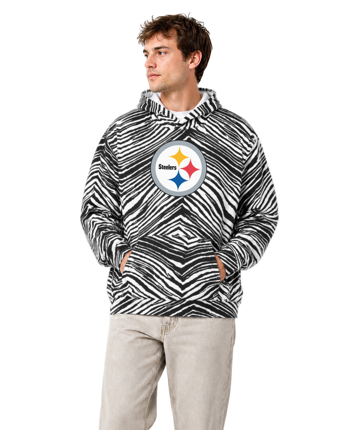 Zubaz NFL Men's & Women's 90s Zebra Mono Hoodie, Pittsburgh Steelers