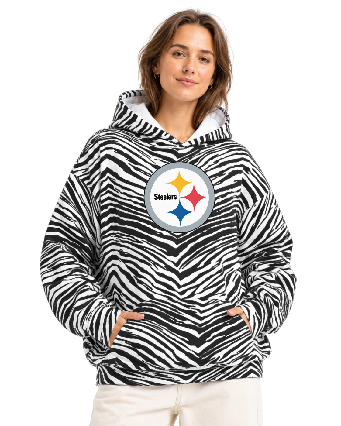 Zubaz NFL Men's & Women's 90s Zebra Mono Hoodie, Pittsburgh Steelers
