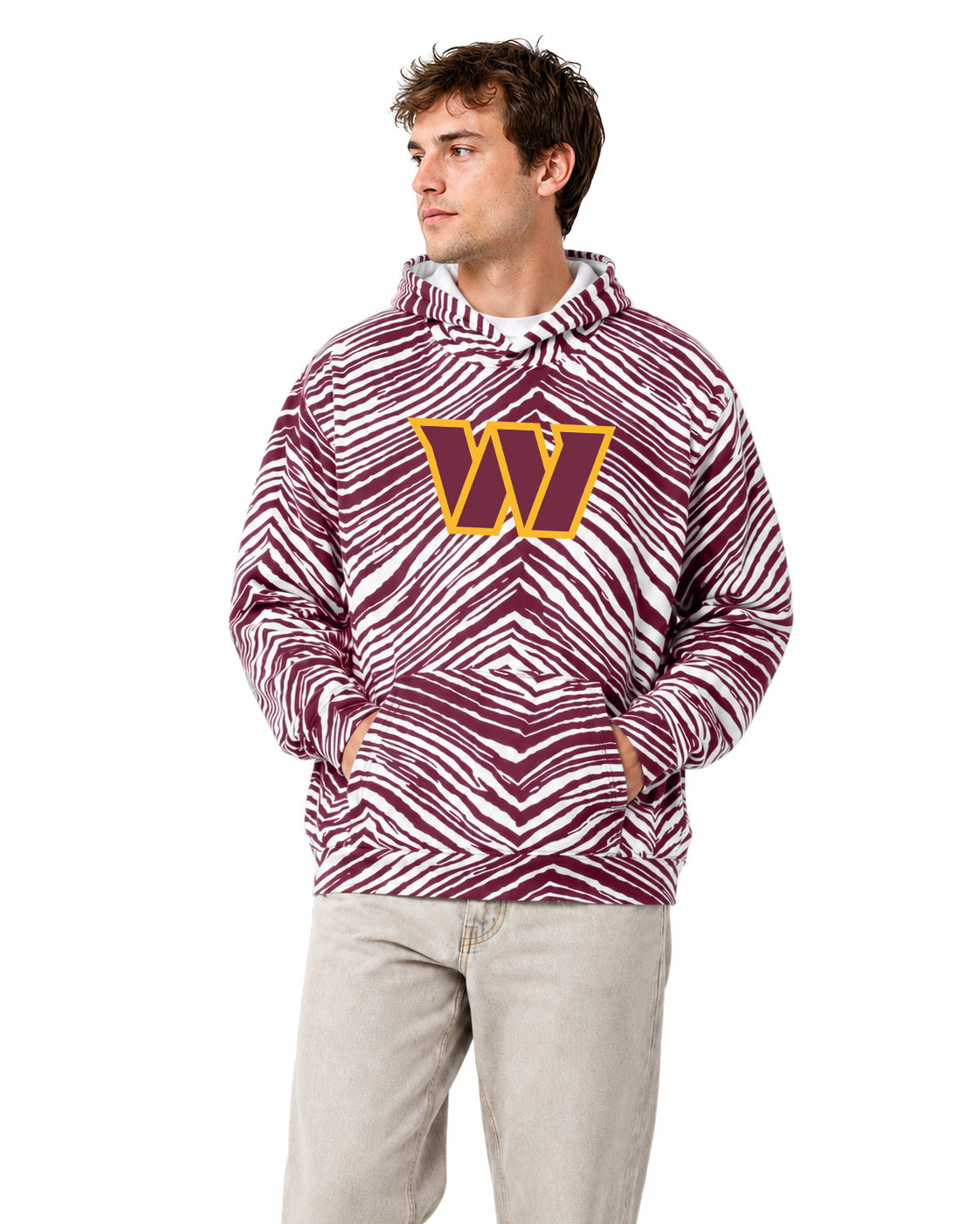 Zubaz NFL Washington Commanders Unisex 1 Color Zebra 90s Vintage Hoodie