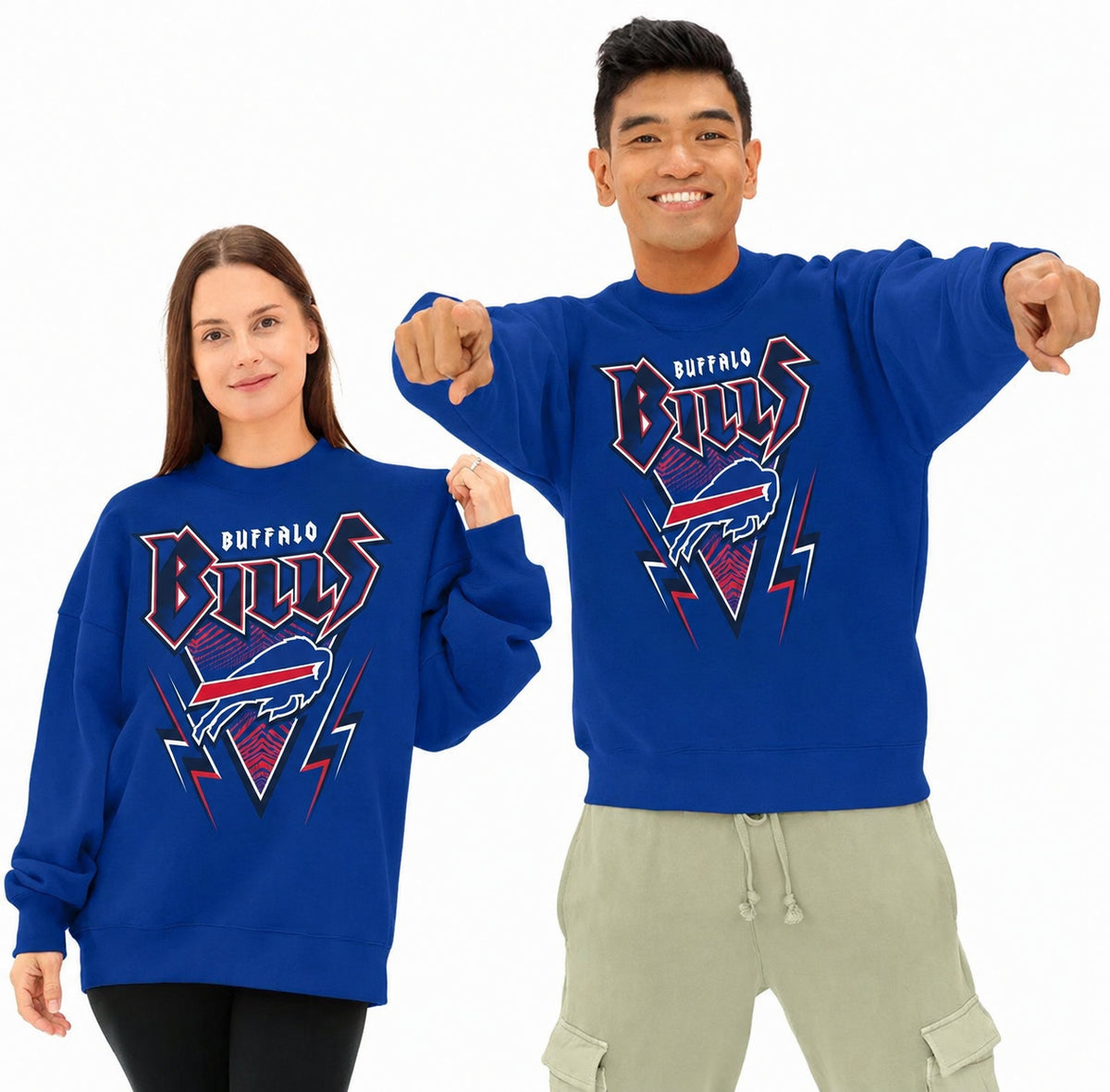 Zubaz NFL Men's & Women's 90s Heavy Metal Graphic Crew, Buffalo Bills