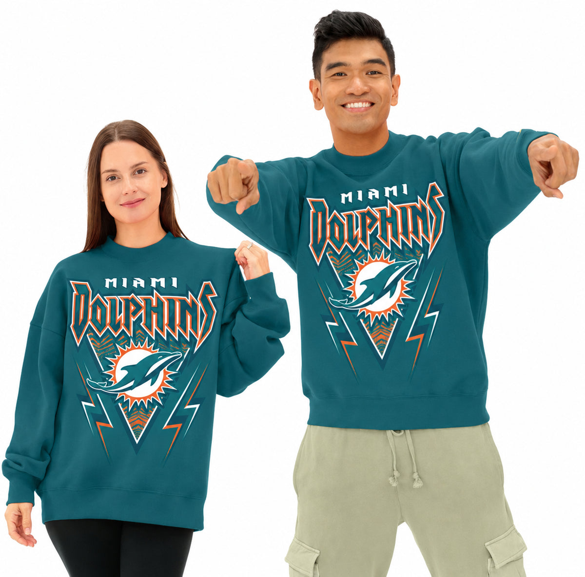 Zubaz NFL Men's & Women's 90s Heavy Metal Graphic Crew, Miami Dolphins