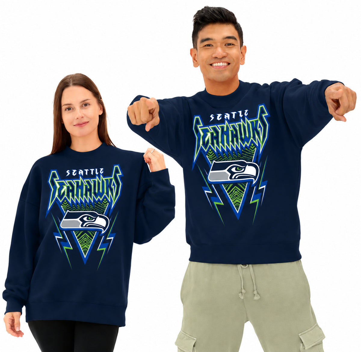 Zubaz NFL Seattle Seahawks Unisex Team Color Zebra Fade 90s Vintage Heavy Metal Crewneck Sweatshirt