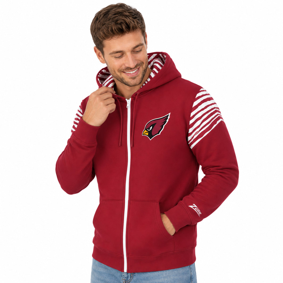 Zubaz NFL Arizona Cardinals Men's 3 Color Zebra Bands and Hood-Liner Play Action Full-Zip Hoodie