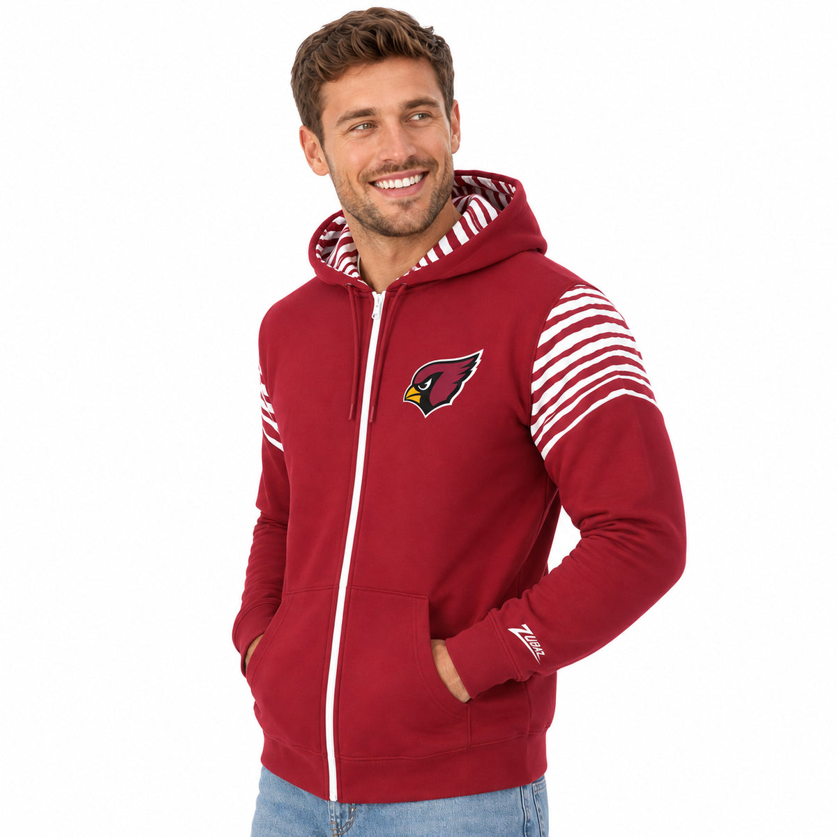 Zubaz NFL Arizona Cardinals Men's 3 Color Zebra Bands and Hood-Liner Play Action Full-Zip Hoodie