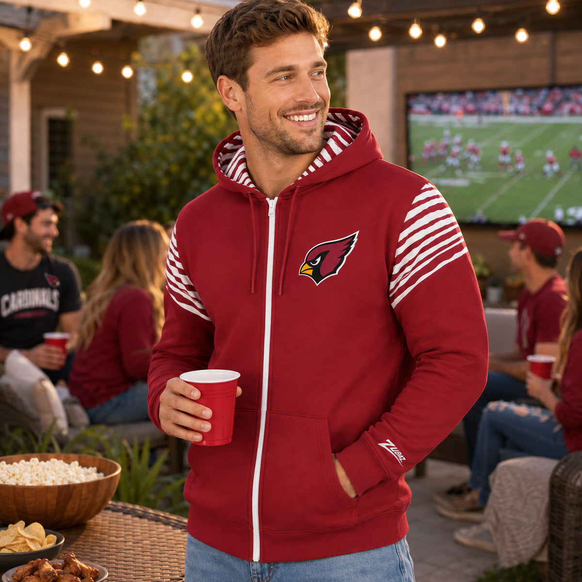 Zubaz NFL Arizona Cardinals Men's 3 Color Zebra Bands and Hood-Liner Play Action Full-Zip Hoodie