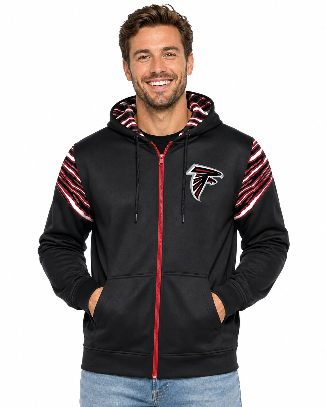Zubaz NFL Atlanta Falcons Men's 3 Color Zebra Bands and Hood-Liner Play Action Full-Zip Hoodie